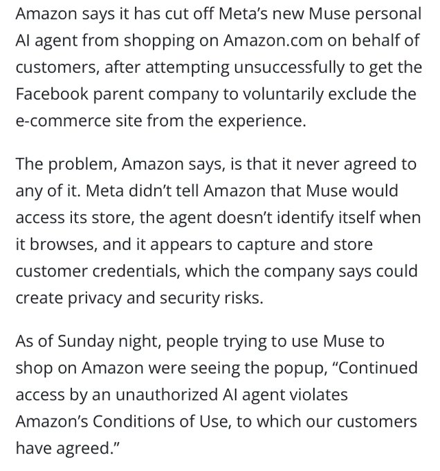 Amazon 禁止 Meta Muse 代用户购物