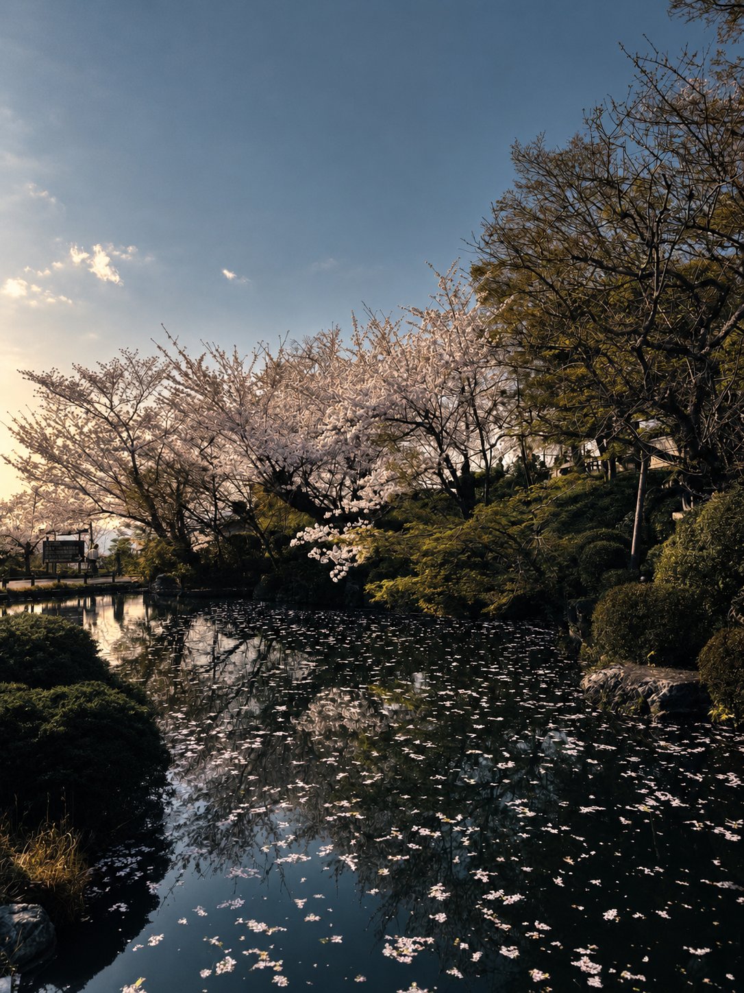 GPT Image 2.5 color grade turns a cherry blossom garden photo into Japanese film style