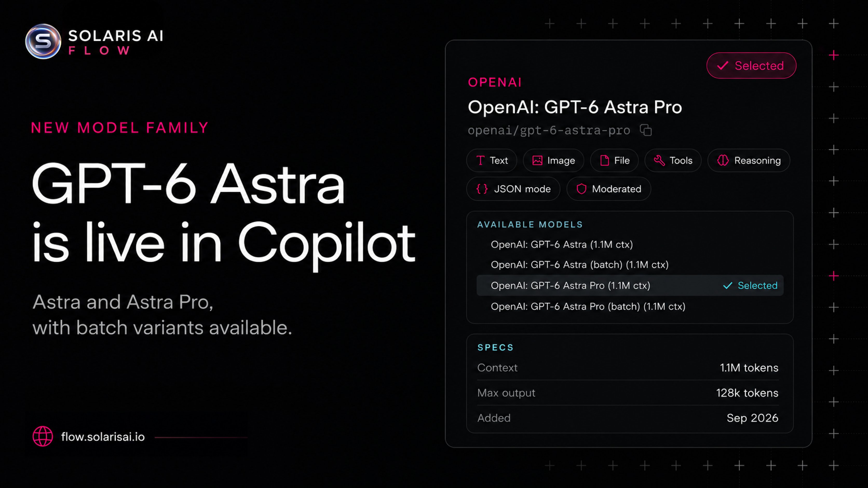 Solaris AI Copilot 上线 GPT-6 Astra 系列