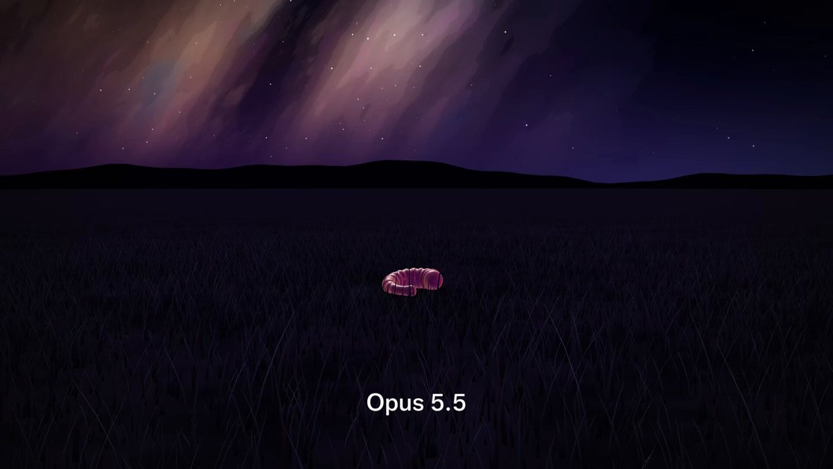 Code-only 3D worm animation: Opus 5 vs Opus 5.5