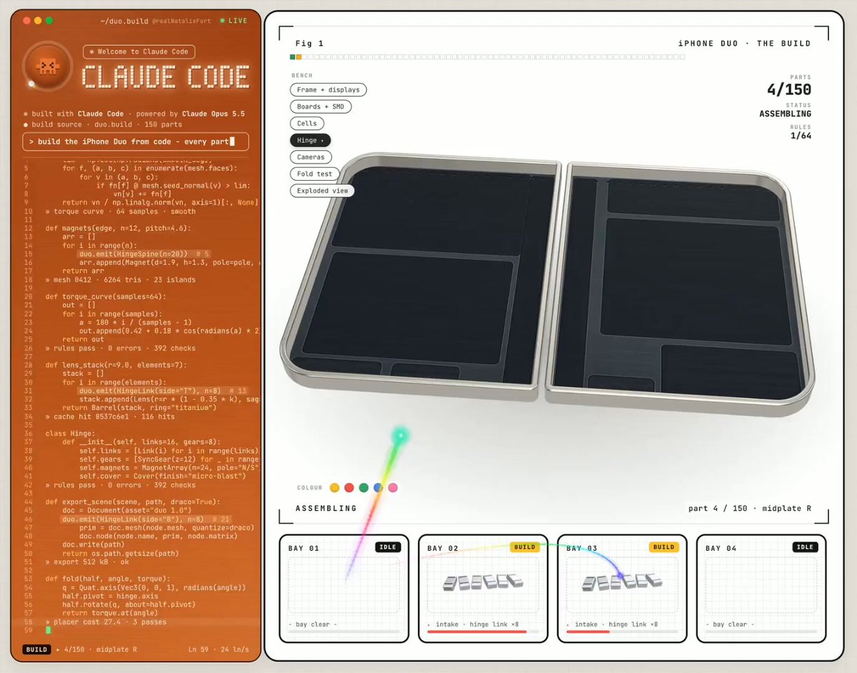 Opus 5.5 用代码逐件搭建可折叠 iPhone Duo