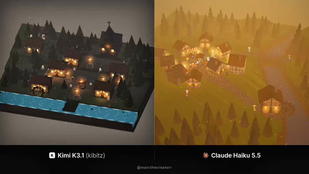 Kimi K3.1 vs Haiku 5.5: 2D RPG village from one prompt