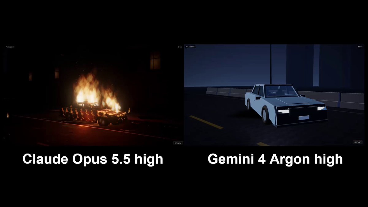 Opus 5.5 与 Gemini 4 Argon 同提示词生成对比