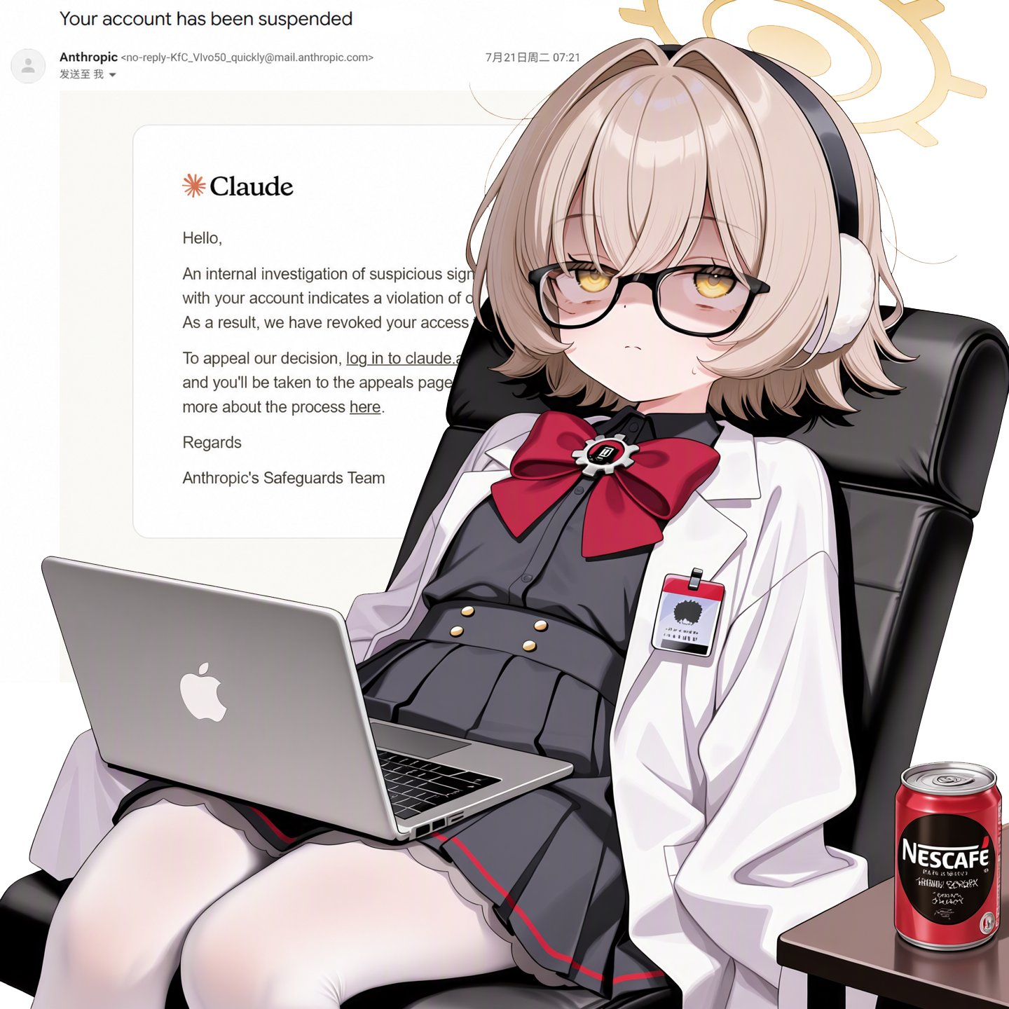 AI 插画用改过的封号邮件调侃 Claude 封号