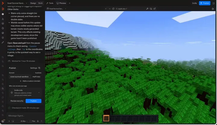Opus 5.5 一句提示在 Replit 造出可玩 Minecraft