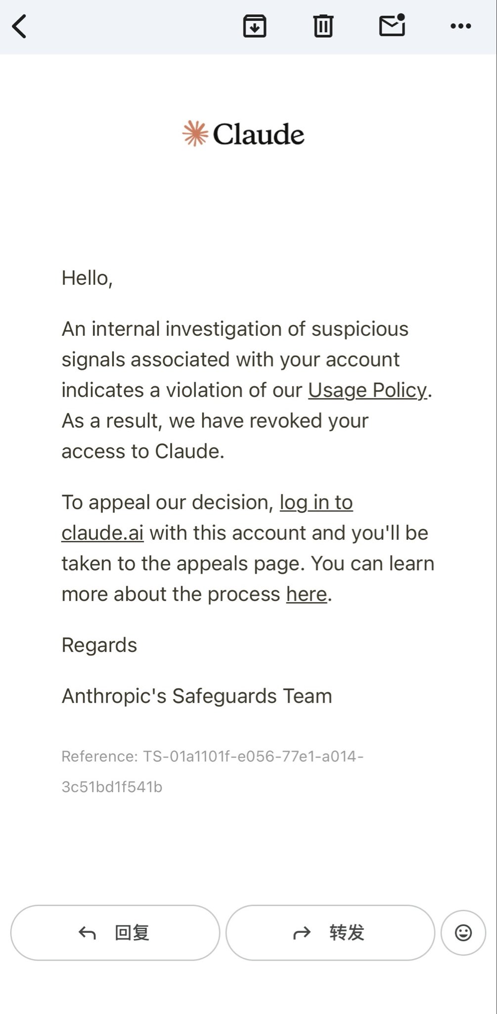 Claude account banned mid-use, user says