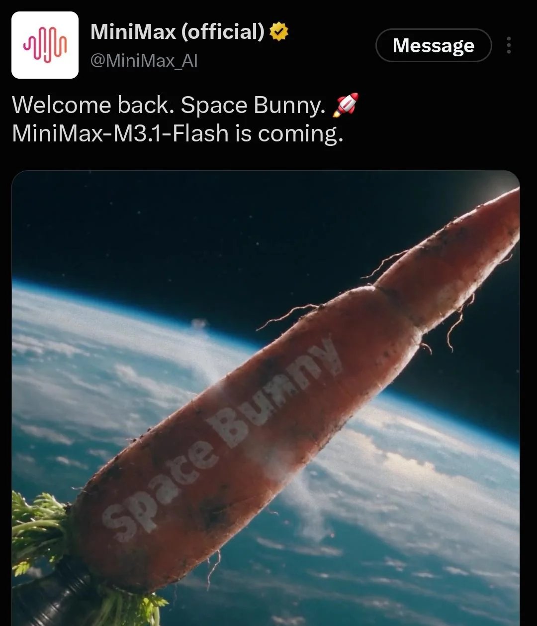 Space Bunny revealed as MiniMax M3.1 Flash: 1M context, tunable thinking, $0.165/$0.66