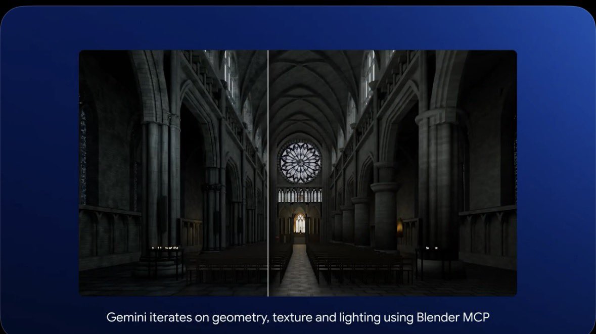 Gemini 4 Argon 用 Blender MCP 自建哥特教堂 3D