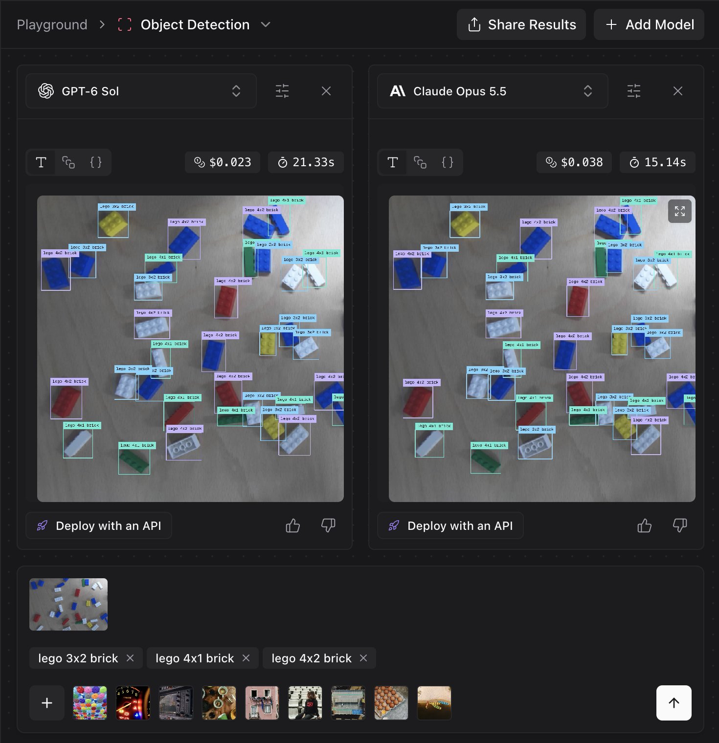 Roboflow Playground compares Sol, Luna, Opus 5.5 and Grok 4.7