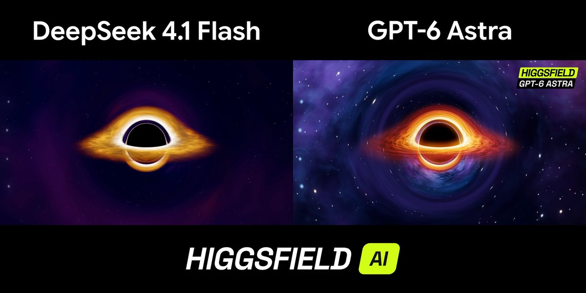 DeepSeek 4.1 Flash 对比 GPT-6 Astra 加 Higgsfield 做黑洞模拟