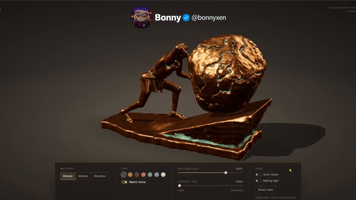 Sonnet 5.5 一句提示词生成可交互 3D 雕塑