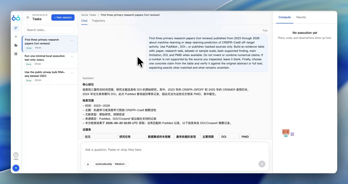 ScienceBuddy biomedical agent workbench tested on a literature review task