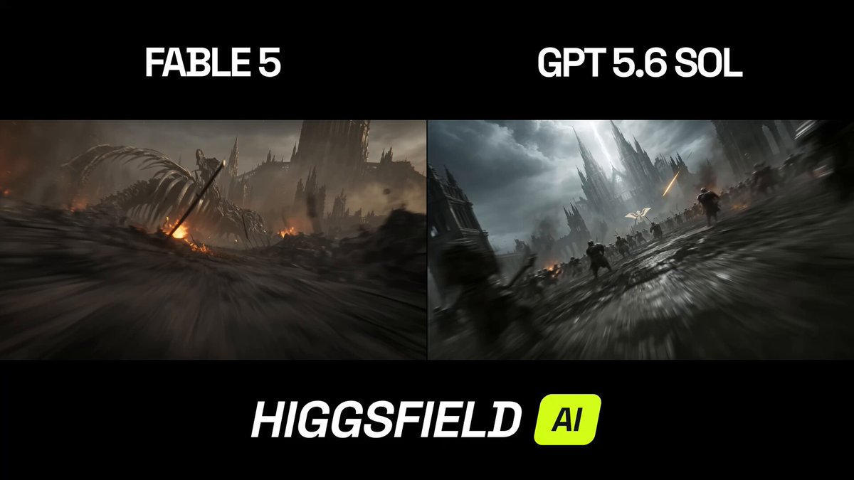 Higgsfield 用 Seedance 2.0 对比 GPT 5.6 Sol 与 Fable 5