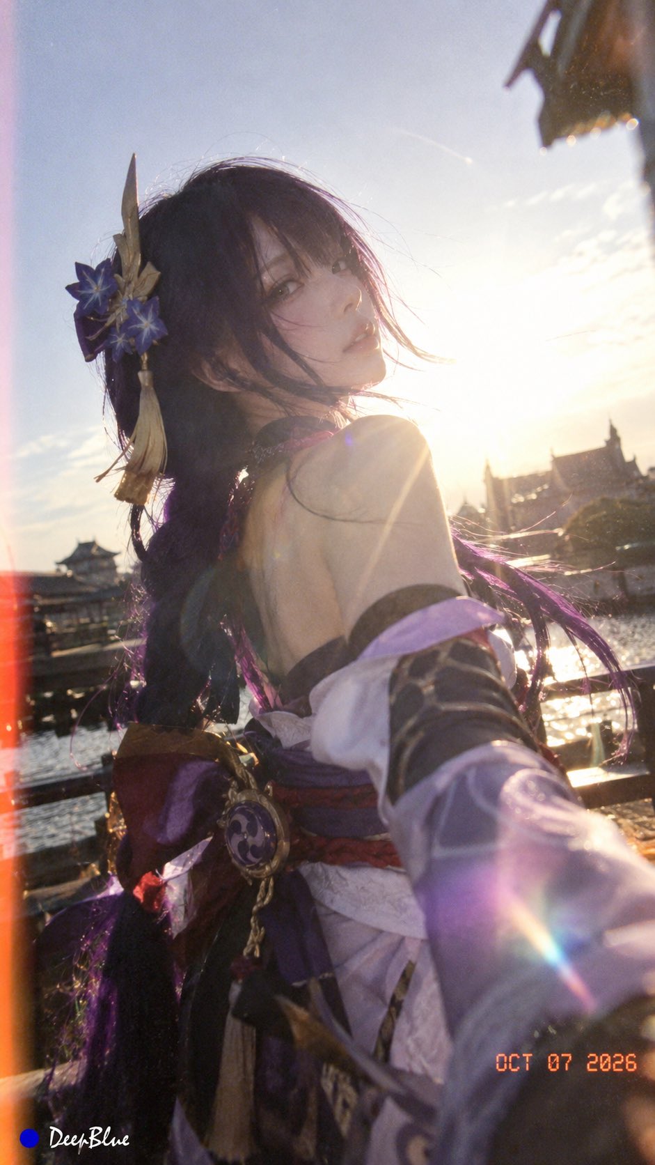 GPT Image 2.5 backlit portrait prompt for a Raiden Shogun AI photo