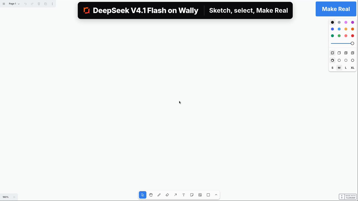 Wally 上用 V4.1 Flash 在 tldraw 画完即跑起应用