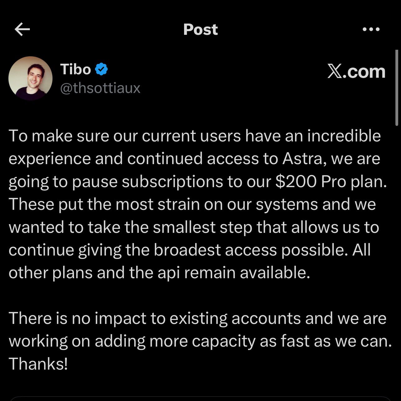 OpenAI pauses new $200 Pro subscriptions over Astra demand