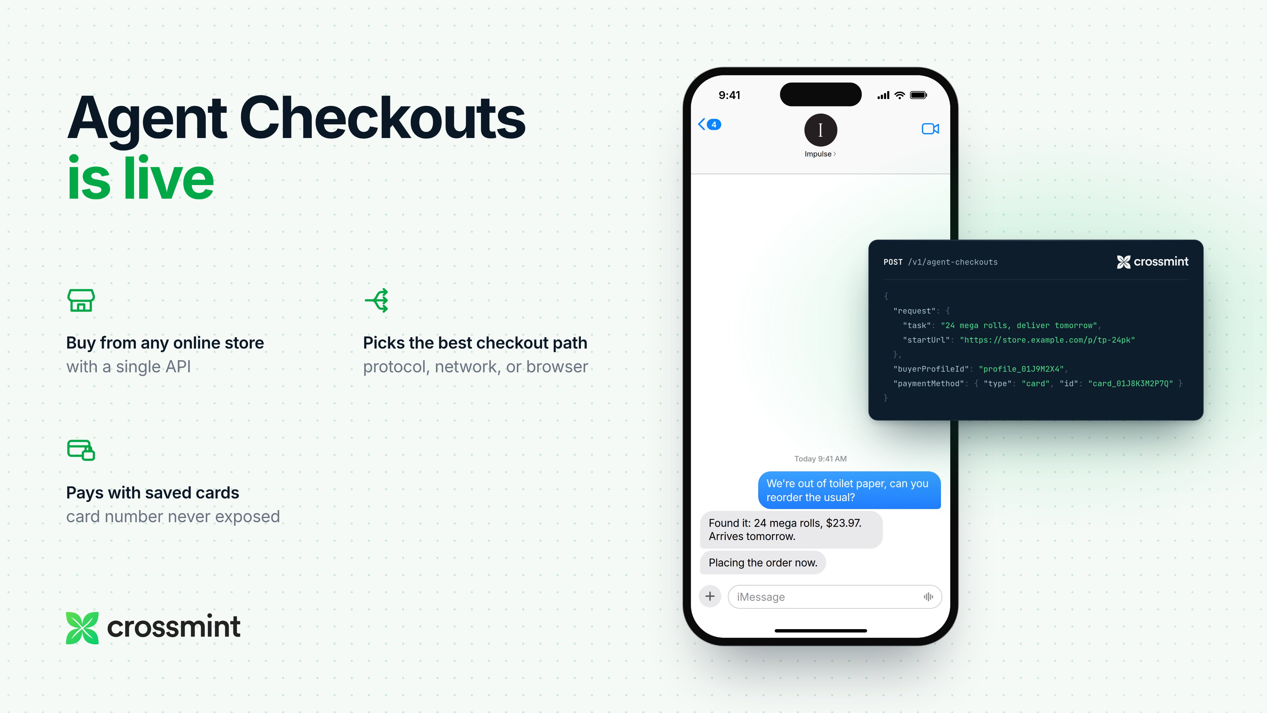 Crossmint launches Agent Checkouts ordering API