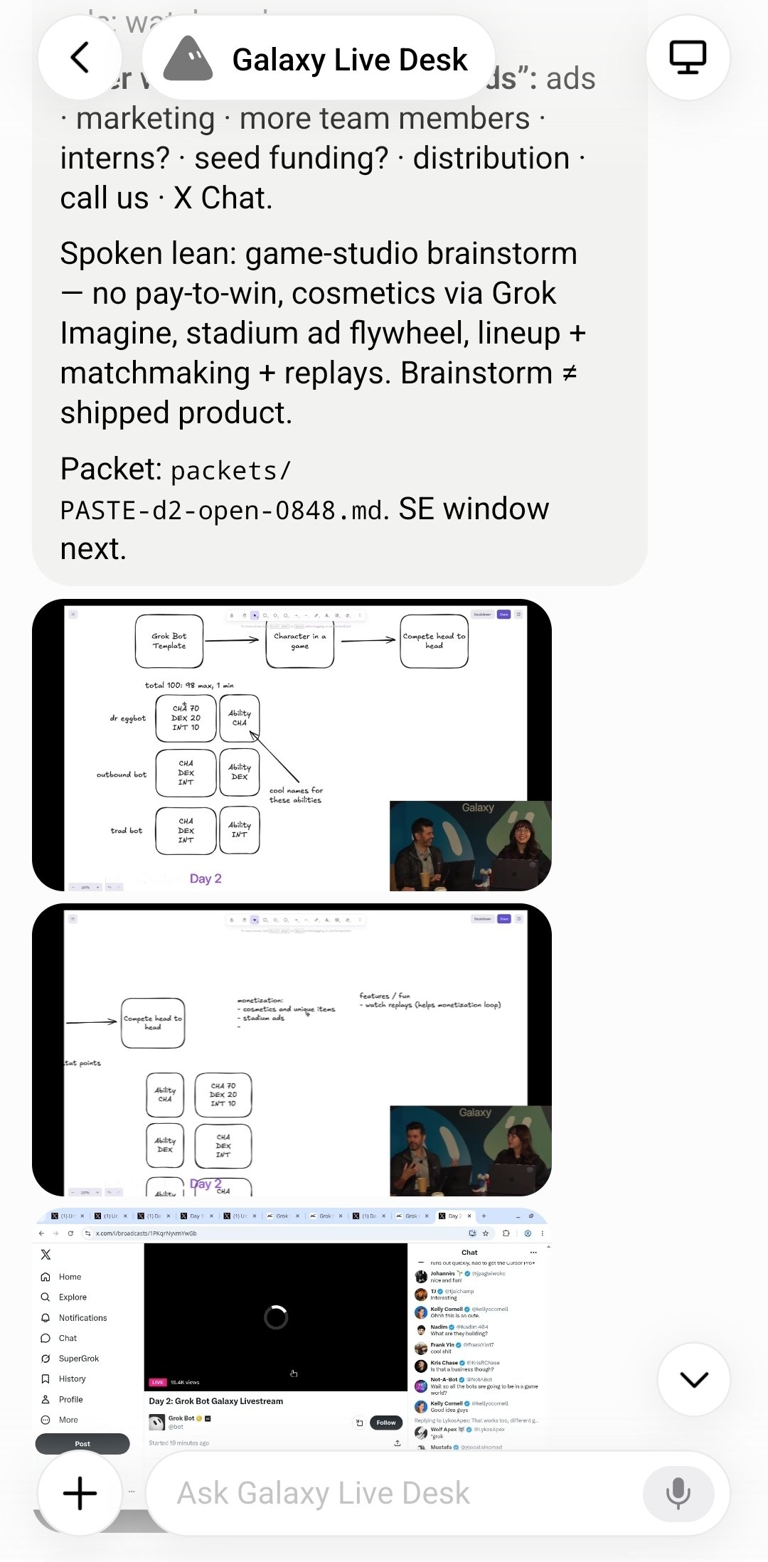 Grok Bot follows a livestream in real time, taking notes and screenshots