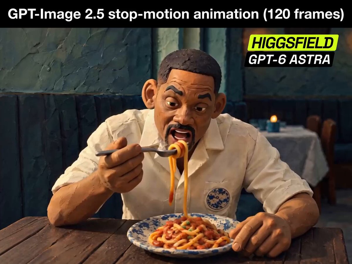 GPT Image 2.5 generates the Will Smith spaghetti test frame by frame
