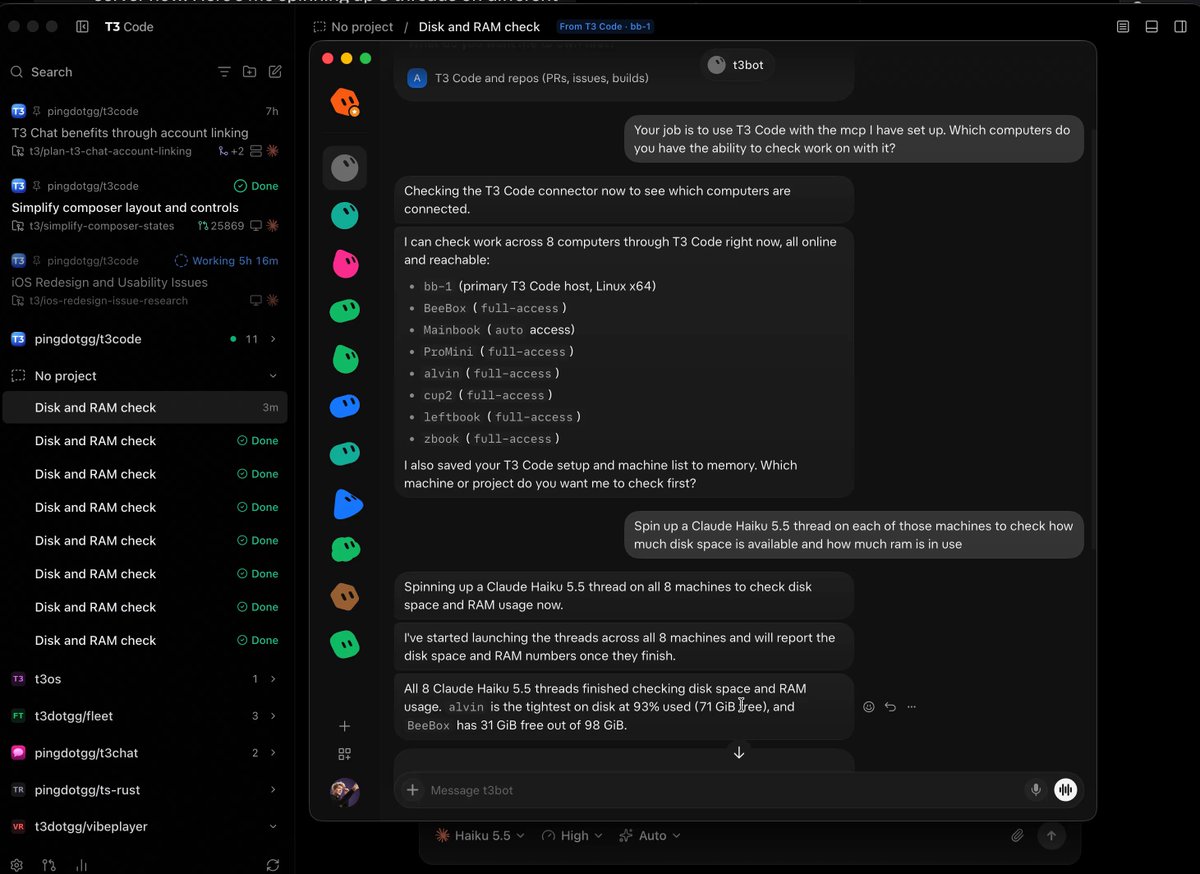 T3 Code manages multi-machine Grok Bot threads via one MCP server