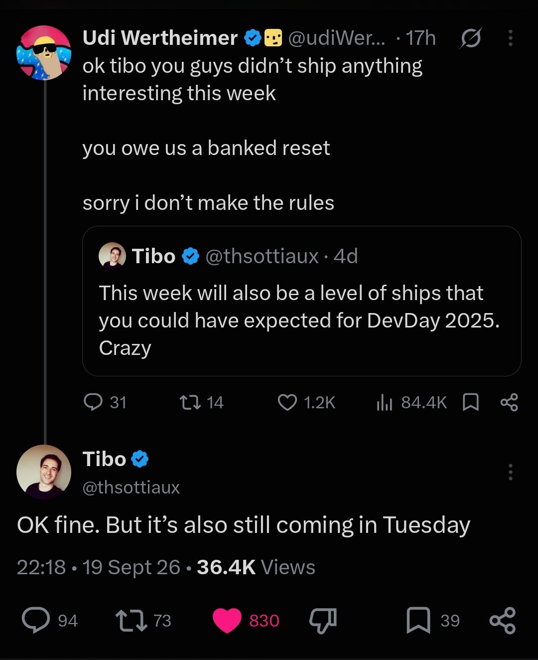 Screenshot post says GPT-6 Sol and a banked reset may both land Tuesday