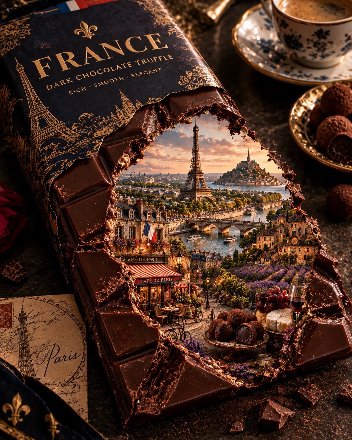 A GPT Image 2.5 prompt that turns a country into a chocolate bar (image 2 of 3)