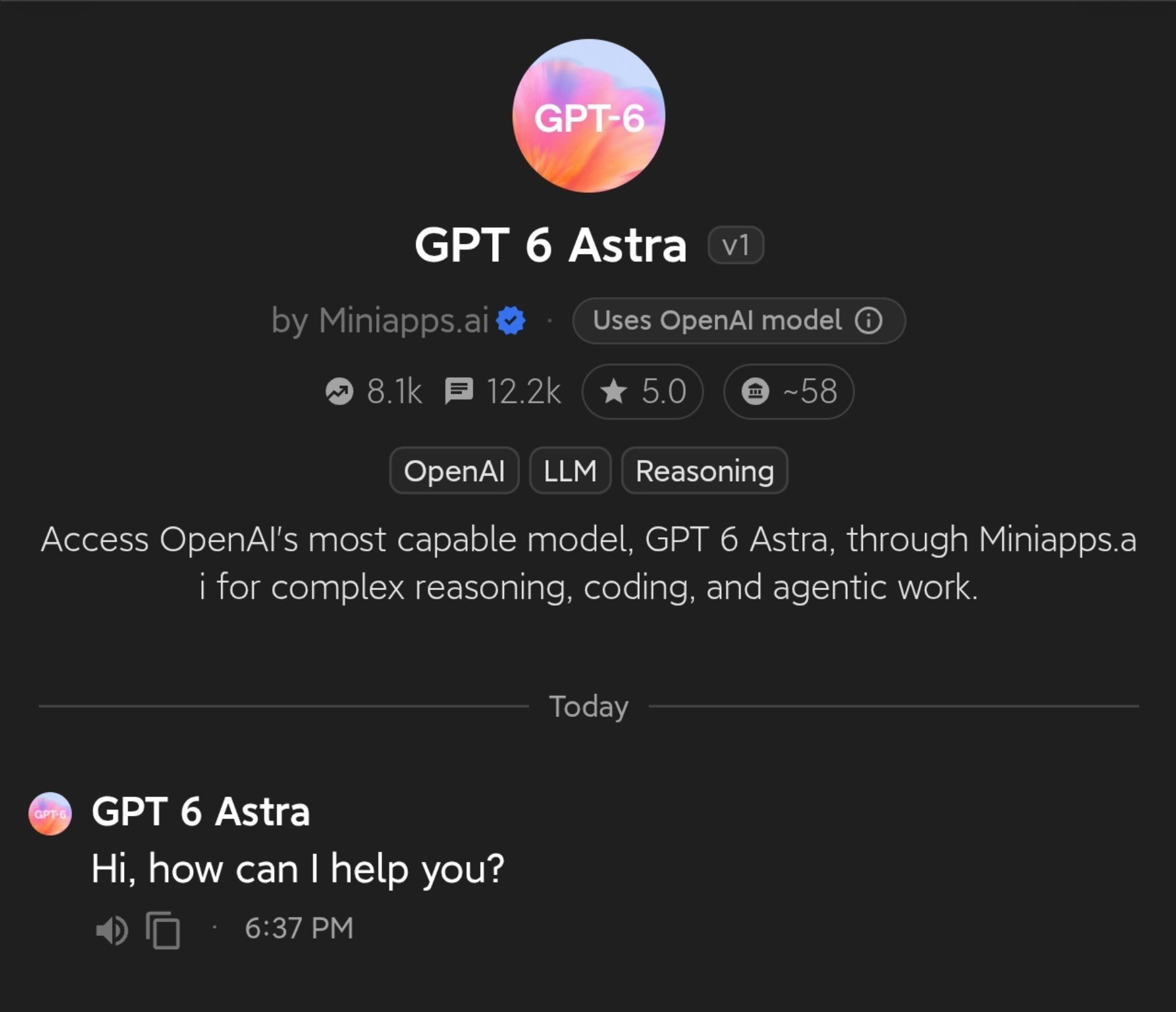 GPT-6 Astra can be used free on MiniApps, post says