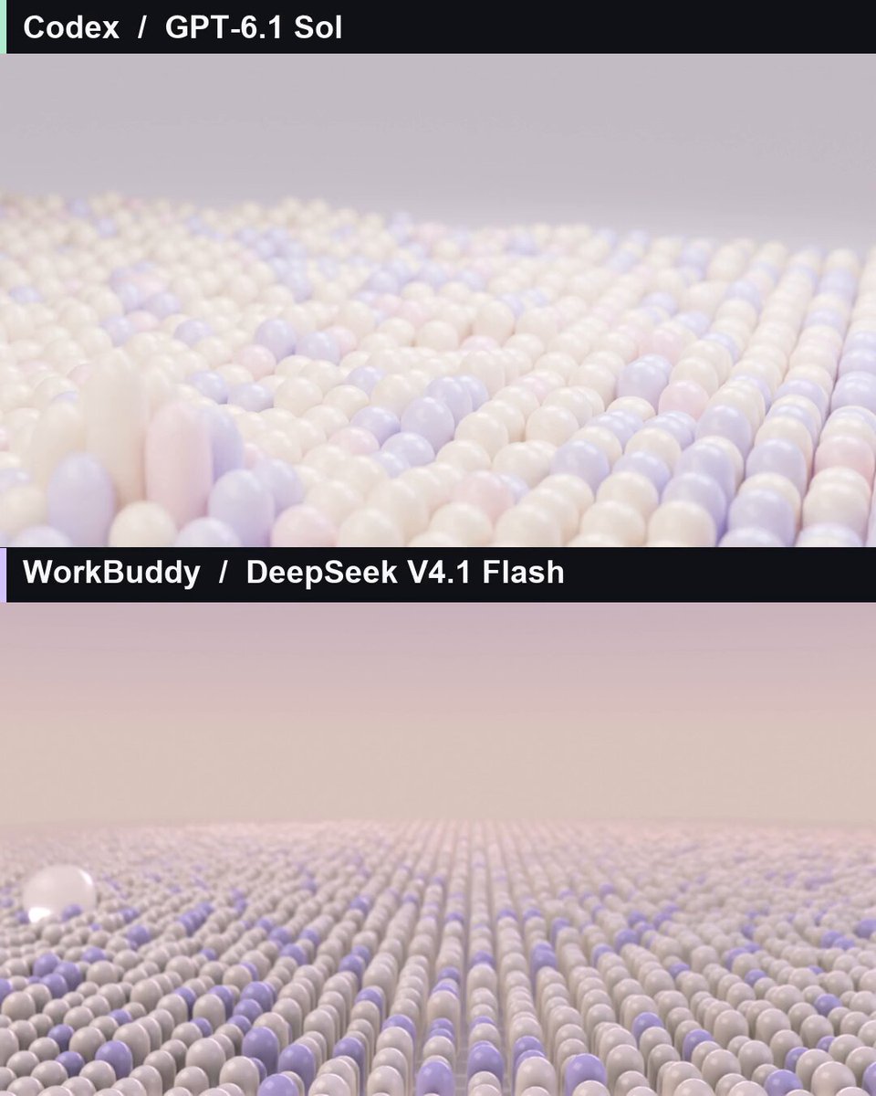 3D 视频同题对比：GPT-6.1 Sol 胜过 V4.1 Flash
