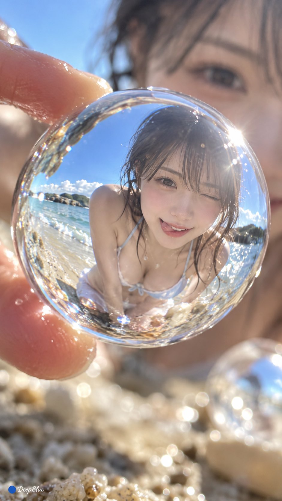 GPT Image 2.5 prompt for glass-sphere refraction portrait