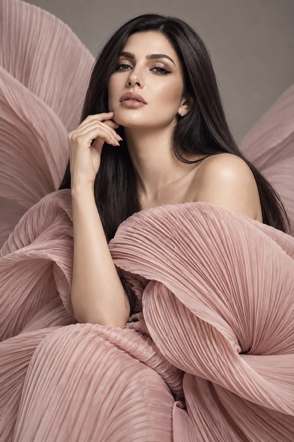 GPT Image 2.5 prompt for a high-fashion beauty portrait (image 1 of 2)