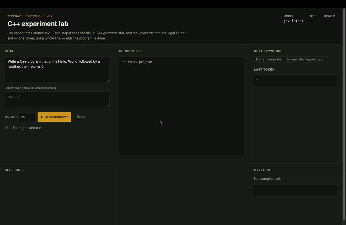 用 Jev 分类器逐步选 token 写出 C++ 的实验