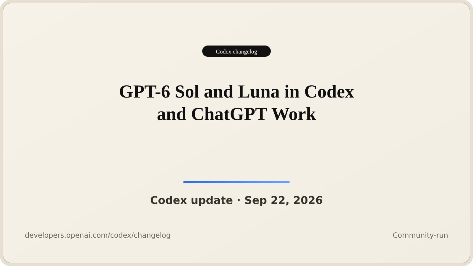 Codex 更新：GPT-6 Sol 与 Luna 上线