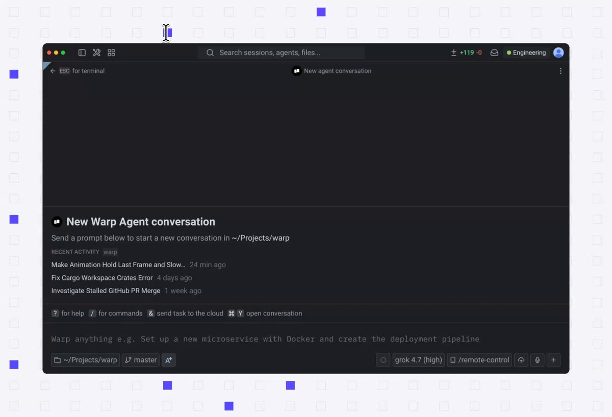 Warp and Warp Agent CLI add Grok 4.7 support