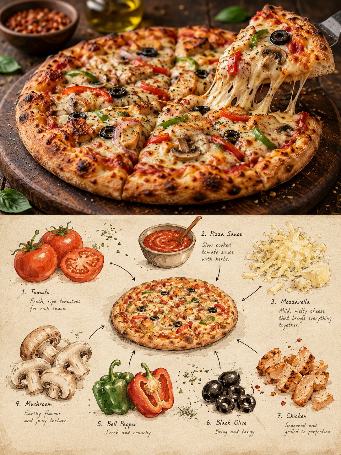 GPT Image 2.5 food editorial poster prompt pairs photo with sketchbook