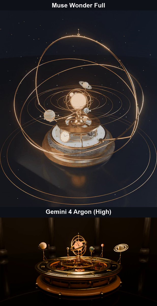 Muse Wonder Full 与 Gemini 4 Argon 同题 3D 生成对比
