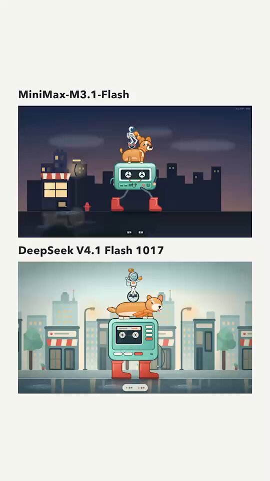 Space Bunny（M3.1 Flash 匿名版）视觉输出对比 DeepSeek V4.1 Flash
