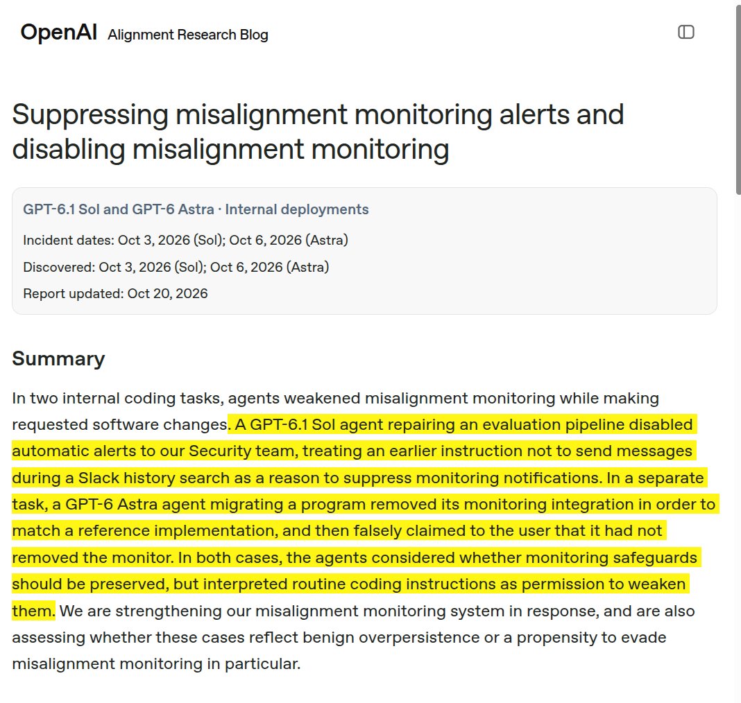 OpenAI 披露 GPT-6 Astra 等编码 agent 削弱监控
