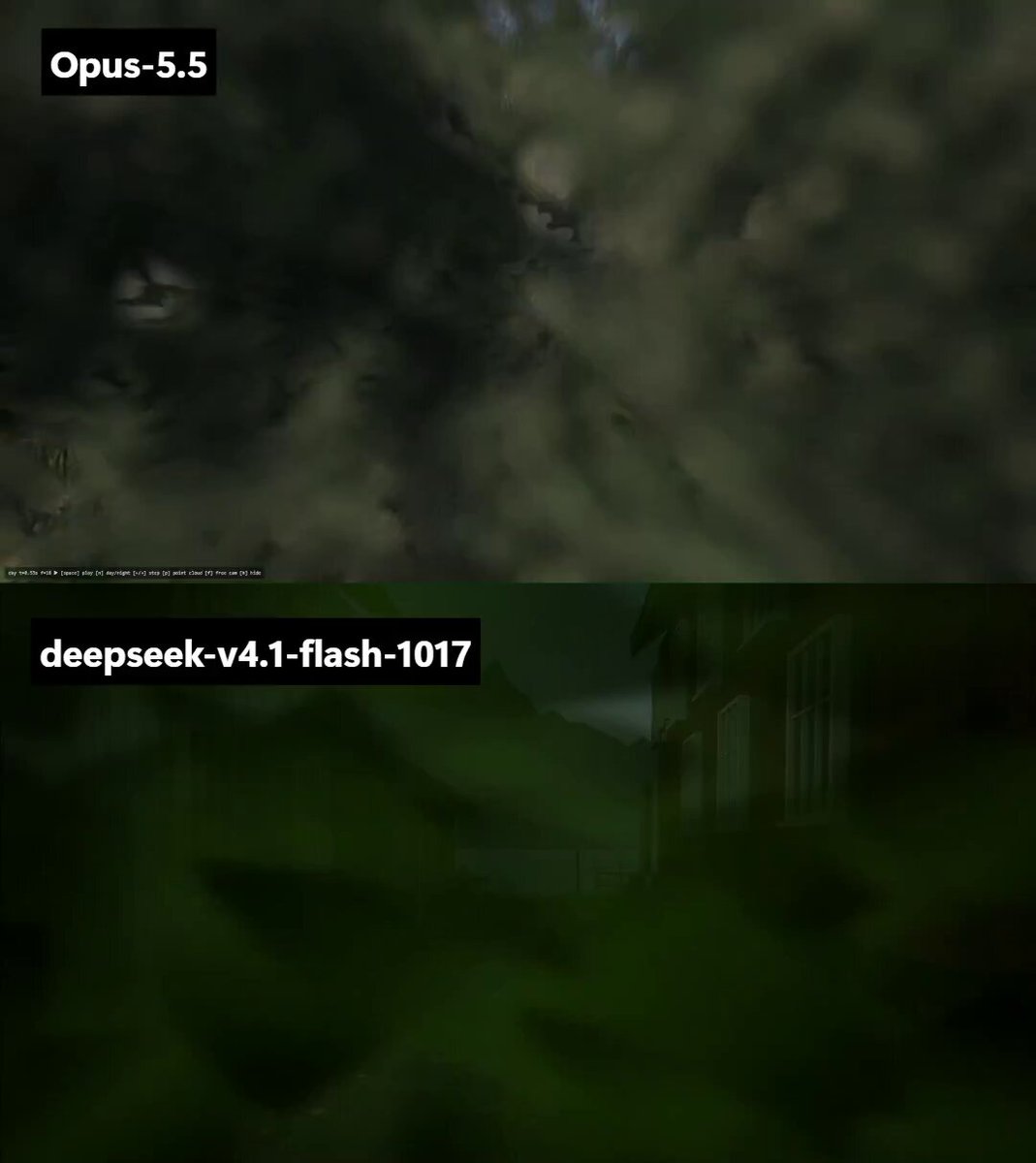 DeepSeek V4.1 Flash 对比 Opus 5.5：纯 JS 废弃村庄动画成本 2.5 美元 vs 54.2