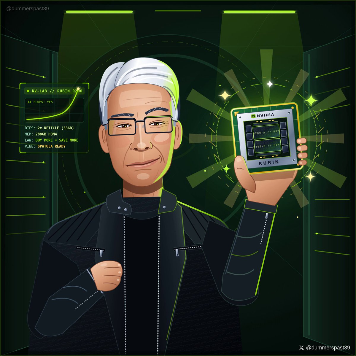 Gemini 4 Carbon 生成黄仁勋皮衣动画 SVG
