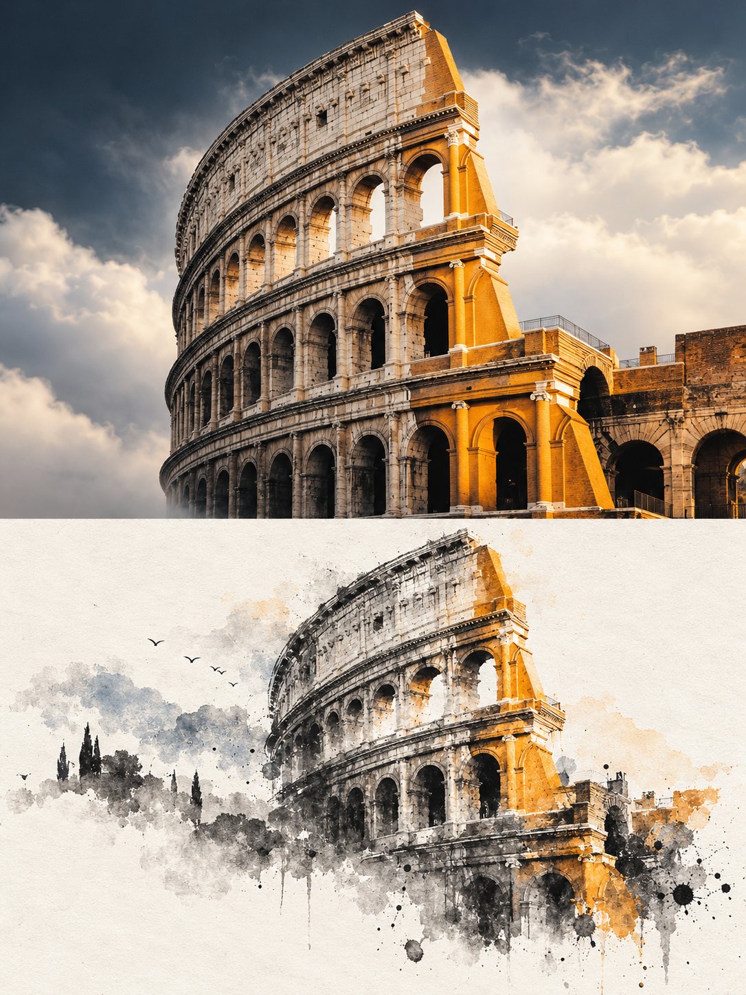 GPT Image 2.5 prompt for a split-panel editorial poster (image 1 of 3)