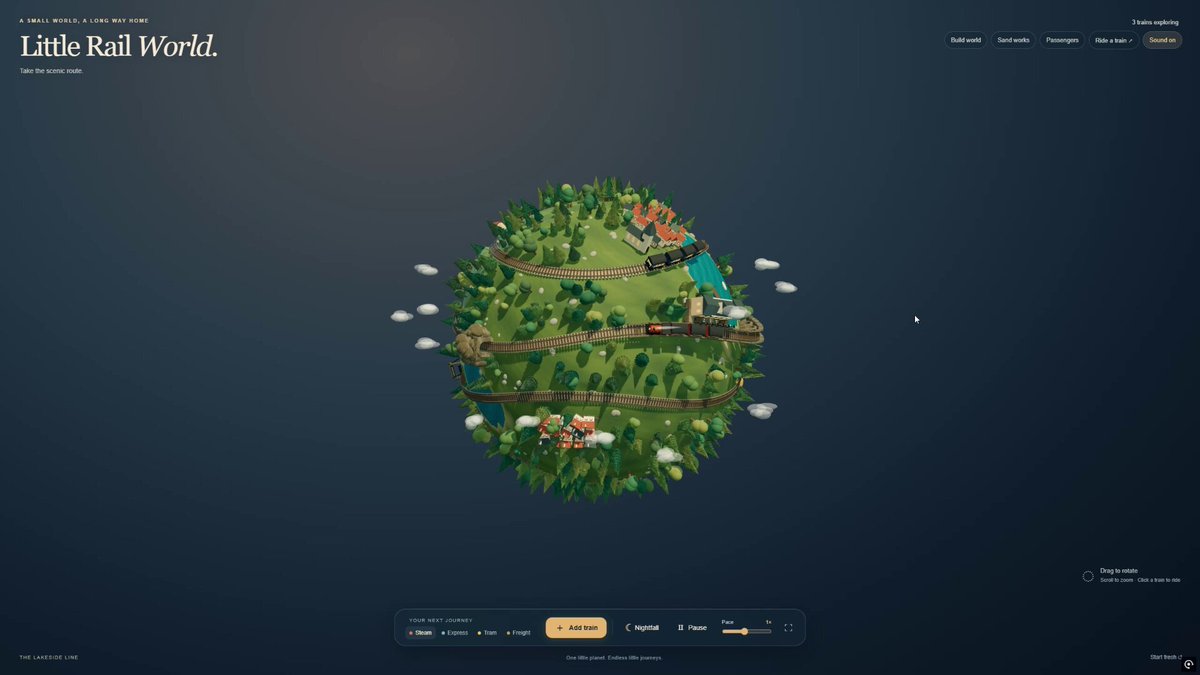 Little Rail World: an interactive tiny planet built with GPT-6 Astra