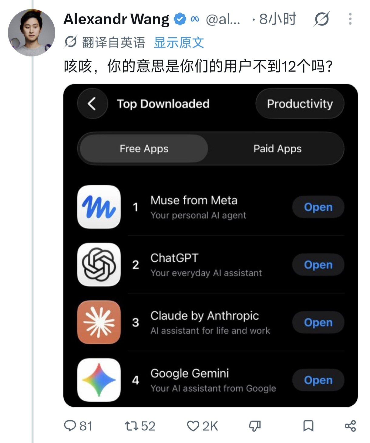 Tibo 喊 Dots 冲十亿用户遭 Muse 创始人玩梗(第 2 张,共 3 张)