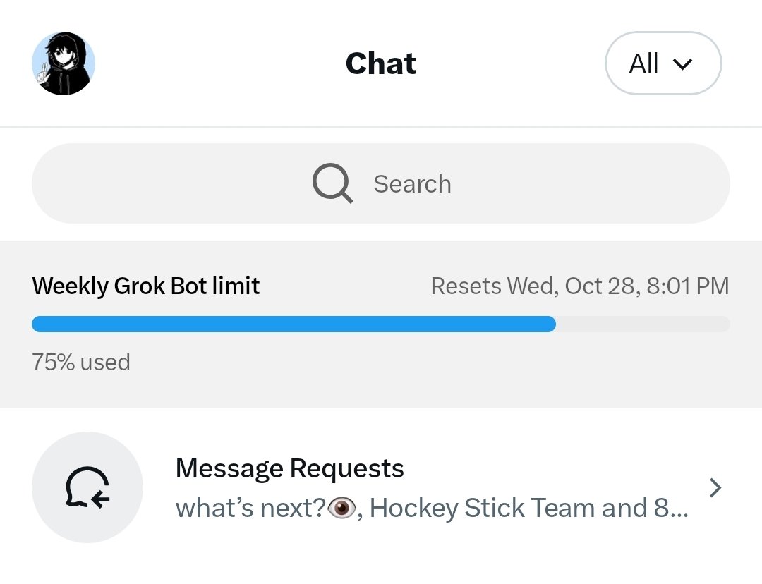 X Chat 收件箱显示 Grok Bot 周额度