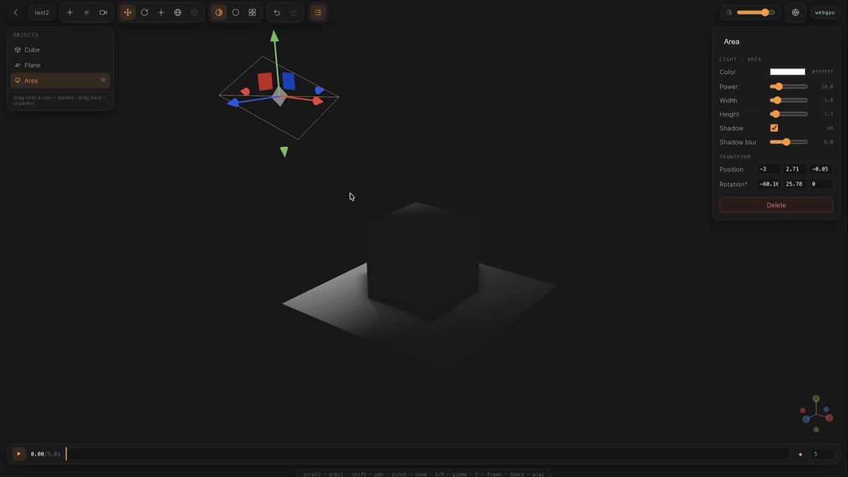 Claude 经 Higgsfield MCP 一次做出实时物理 3D 编辑器