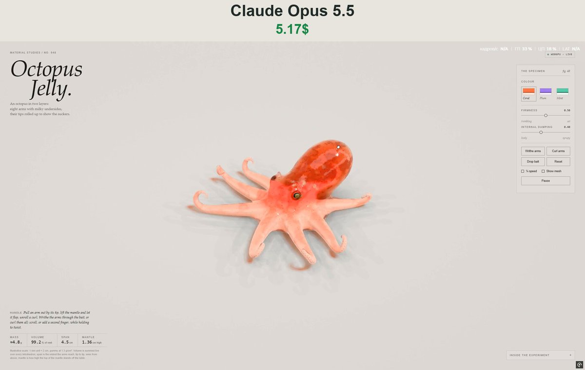 Opus 5.5 生成的果冻章鱼动画