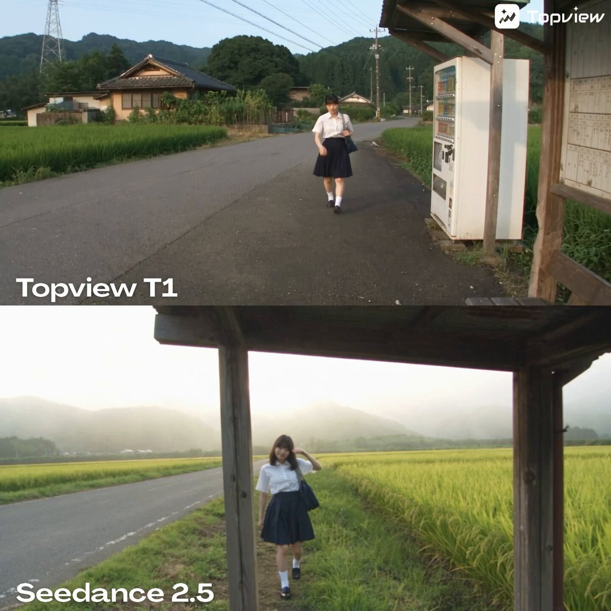 Topview T1 对比 Seedance 2.5：同提示词复古家庭录像