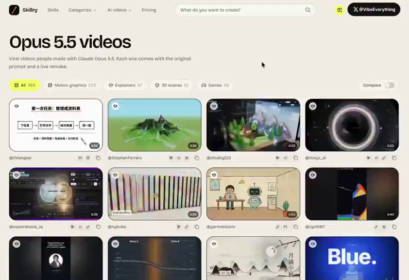 GitHub 仓库收录 475 个 Claude Opus 5.5 视频 demo