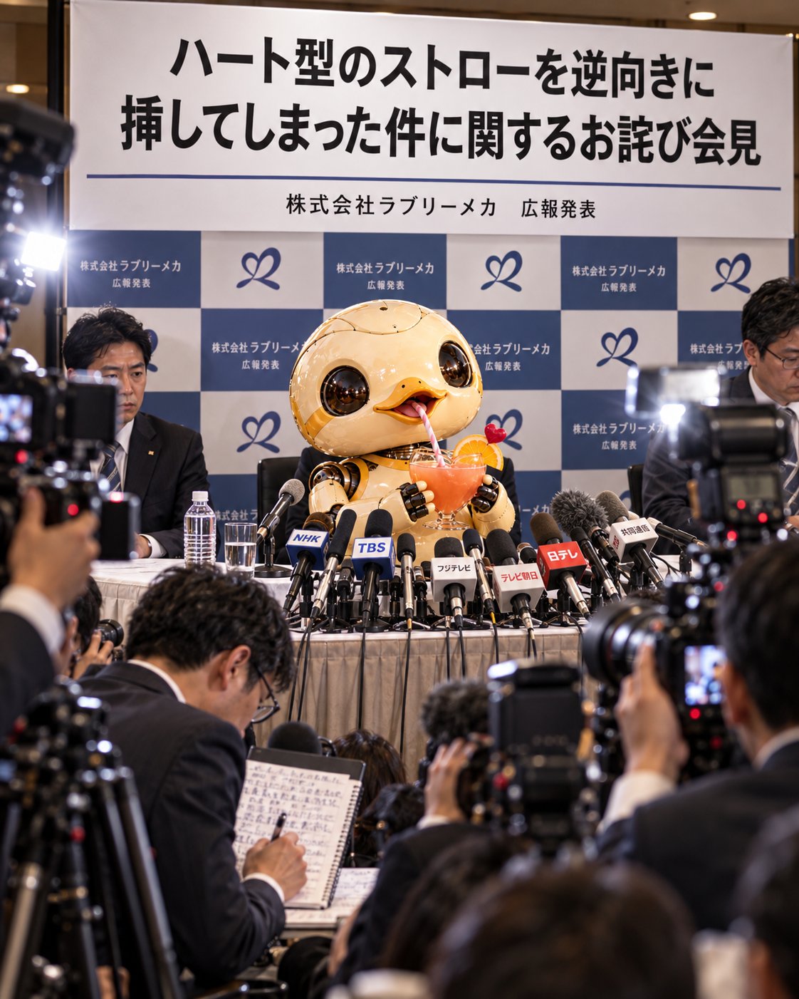 GPT-Image 2.5 改提示词做谢罪记者会图