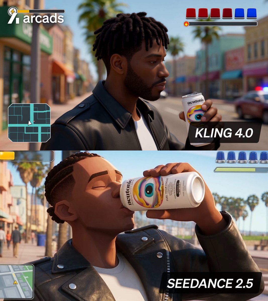 Kling 4.0 完整提示词：GTA 风格警车追逐广告