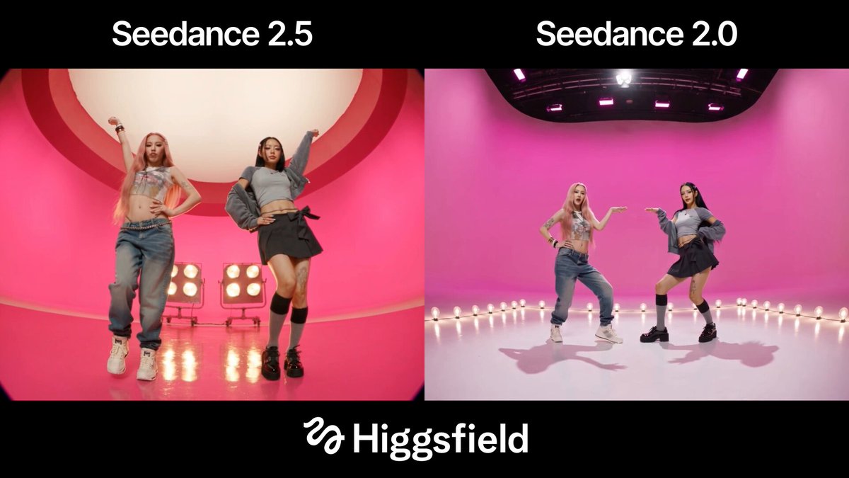 Higgsfield 对比 Seedance 2.5 与 2.0 生成效果